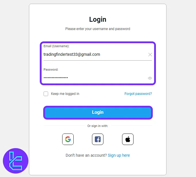 iFOREX login screen for accessing registered account