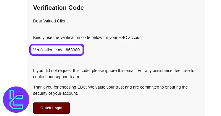 EBC Financial Group email verification code for the account creation process