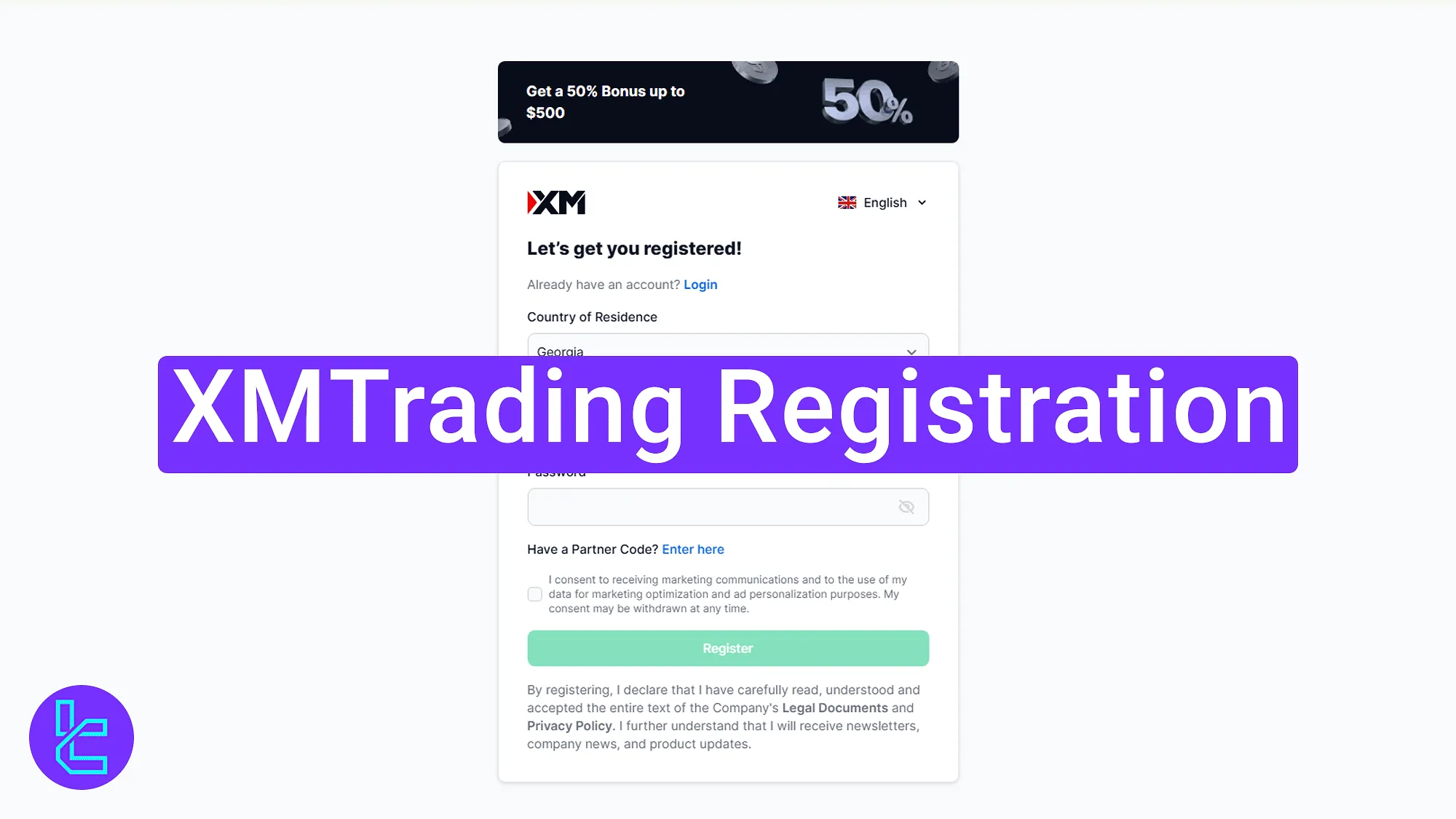 XMTrading account creation and email verification procedure