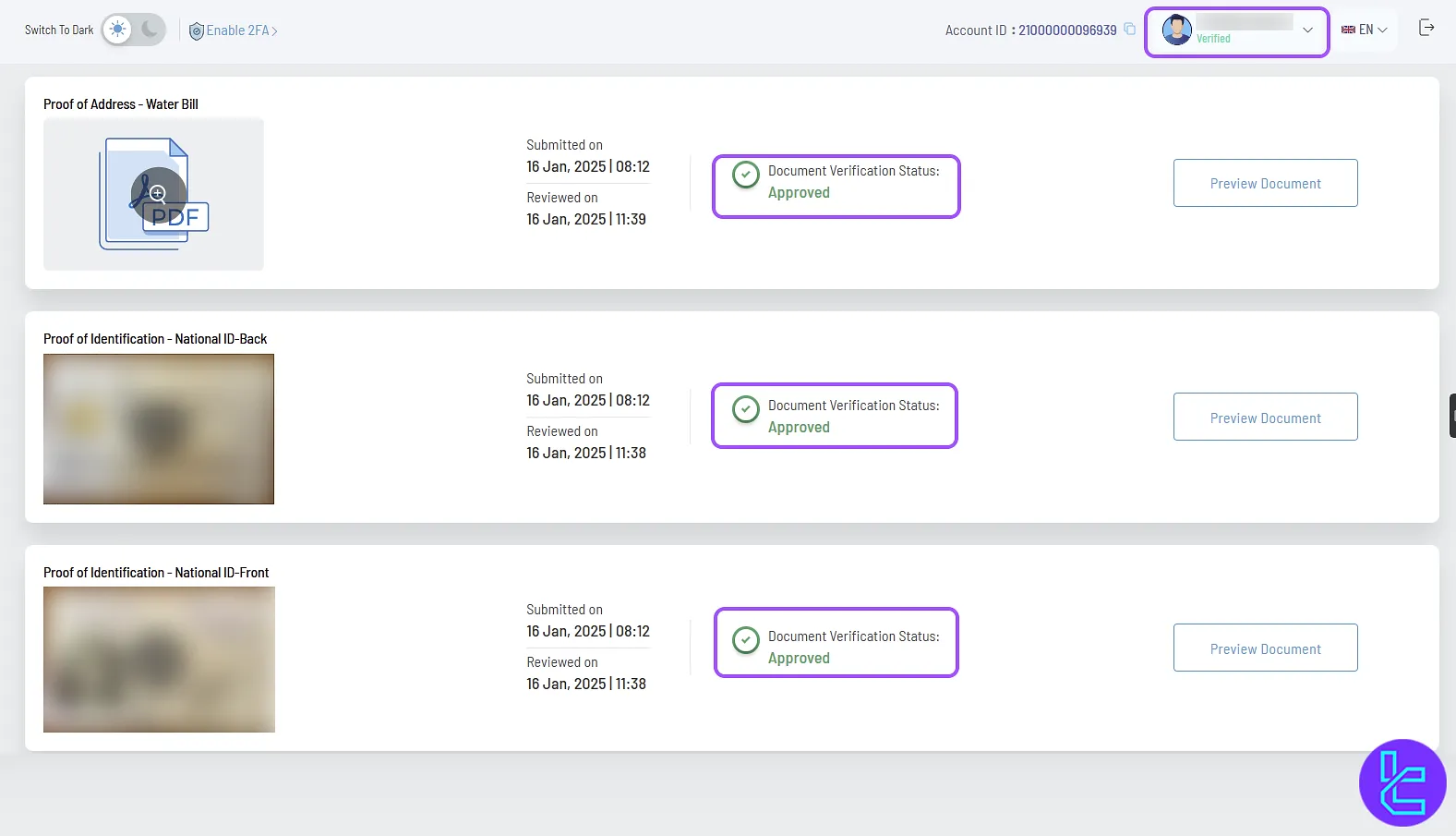 Exclusive Markets KYC status