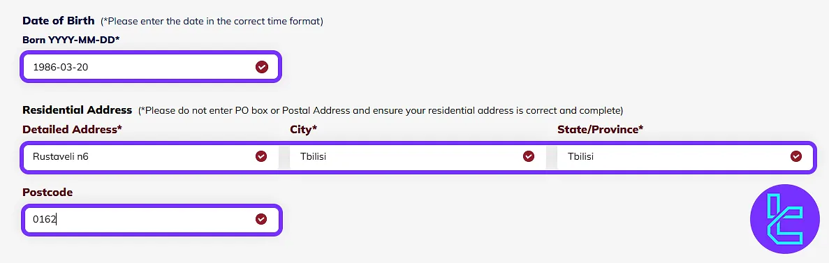Anzo Capital sign-up form for entering user location and address details