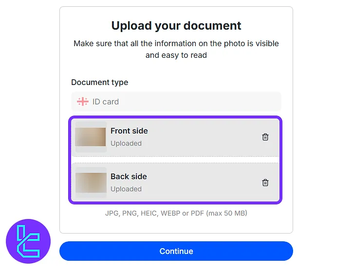 Submitting front and back images of the ID for Scope Markets identification