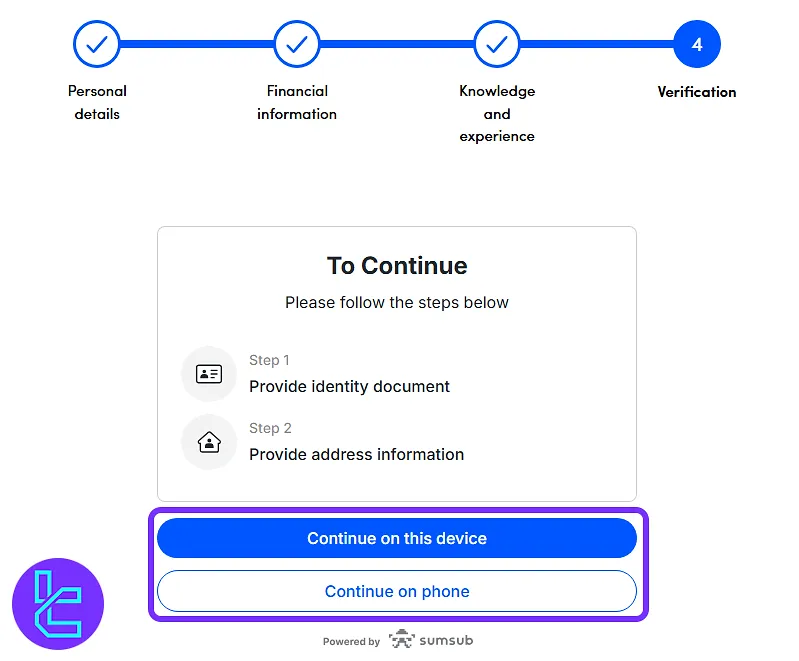 accessing identity setup stage for account activation on the Scope Markets