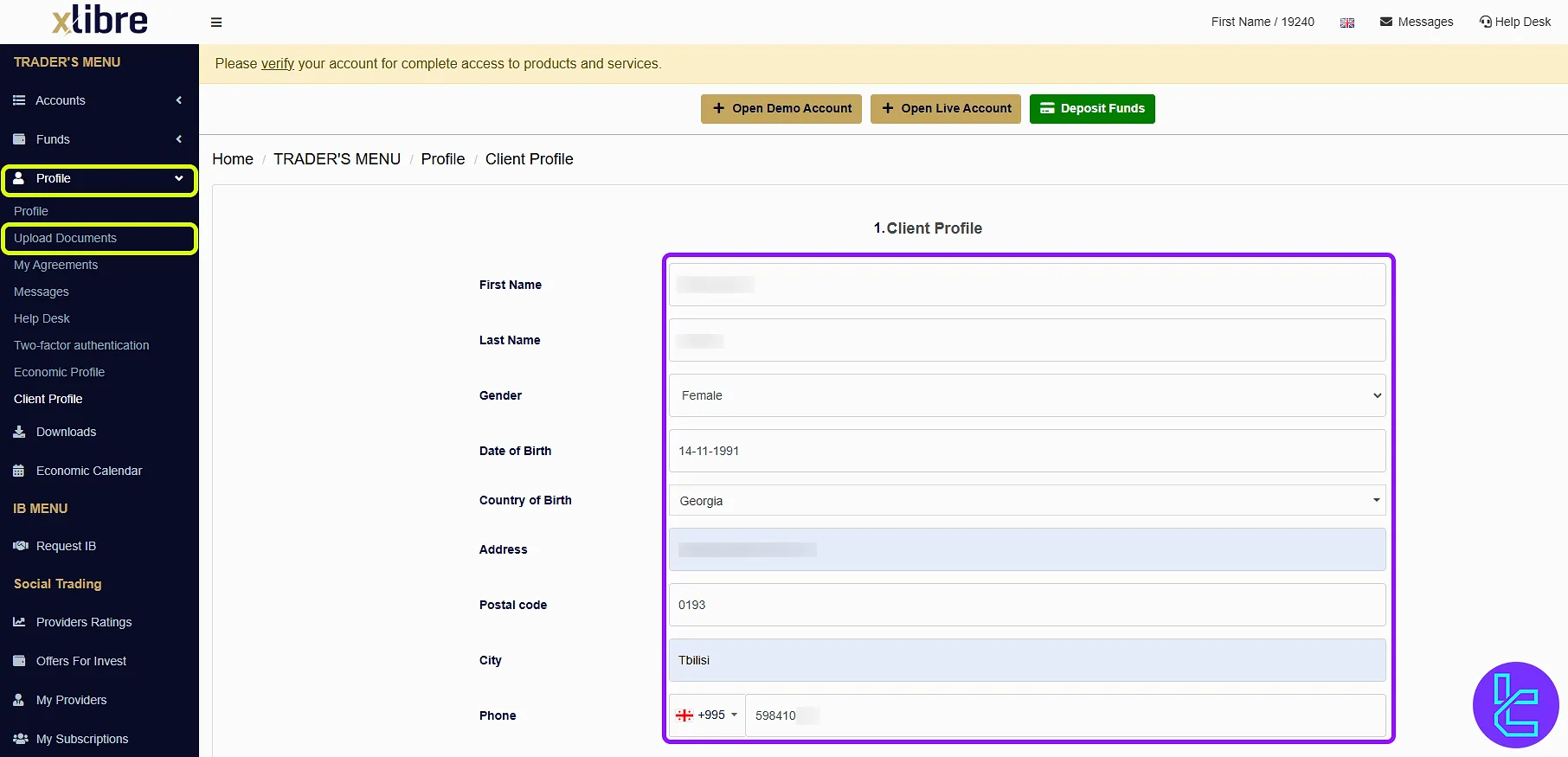 XLibre KYC personal information form