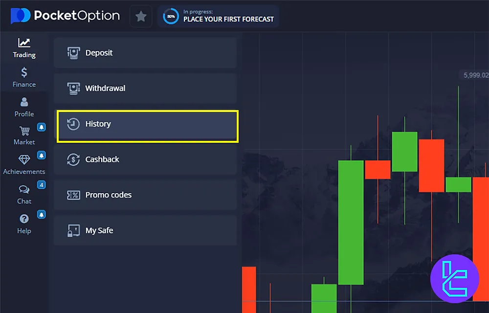 History Section on Pocket Option to View Tether ERC-20 Deposit