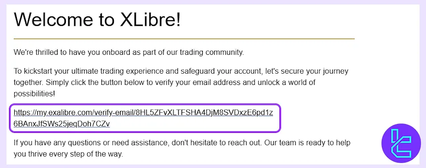 XLibre sign-up email verification message