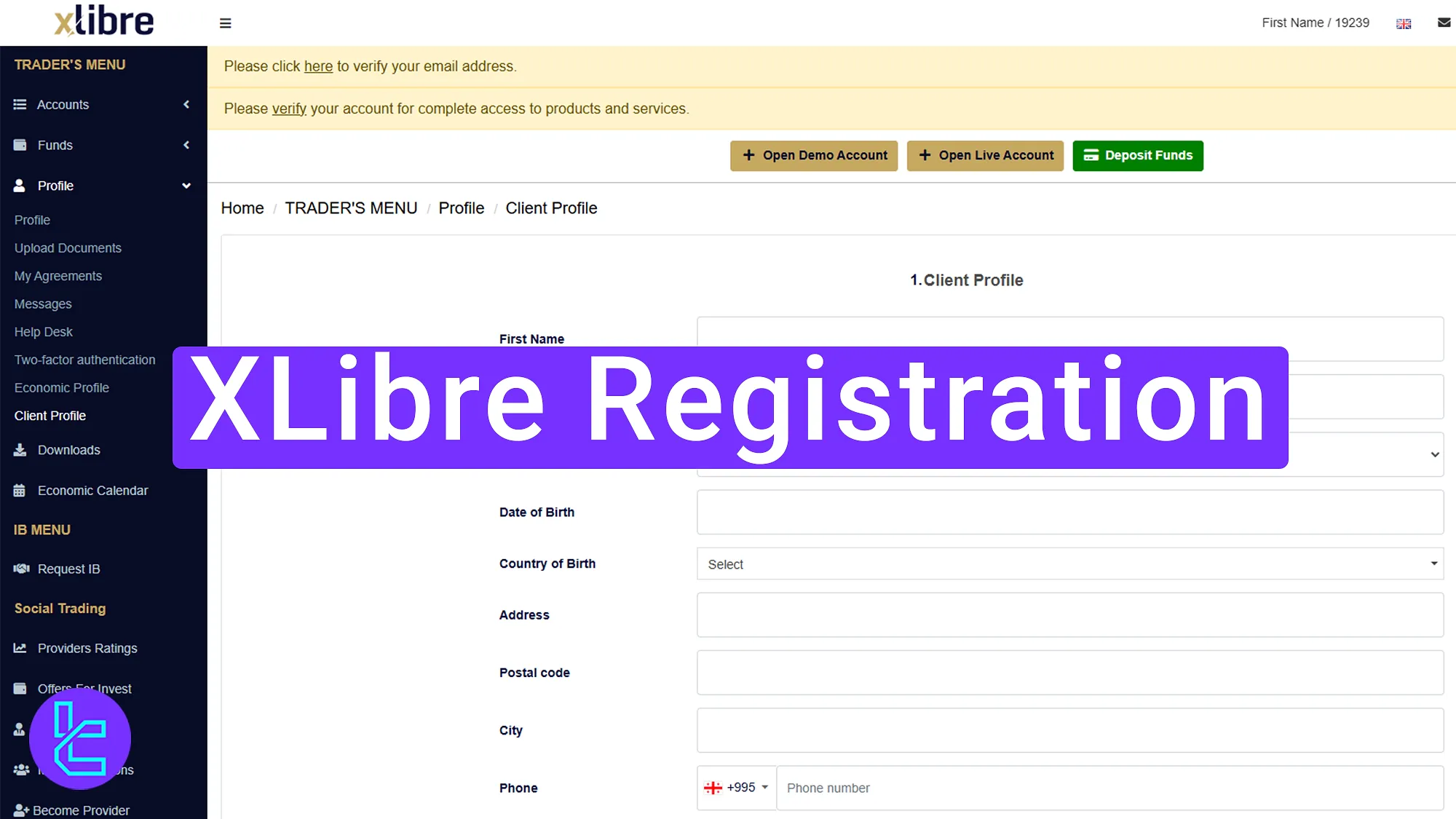 XLibre account creation process