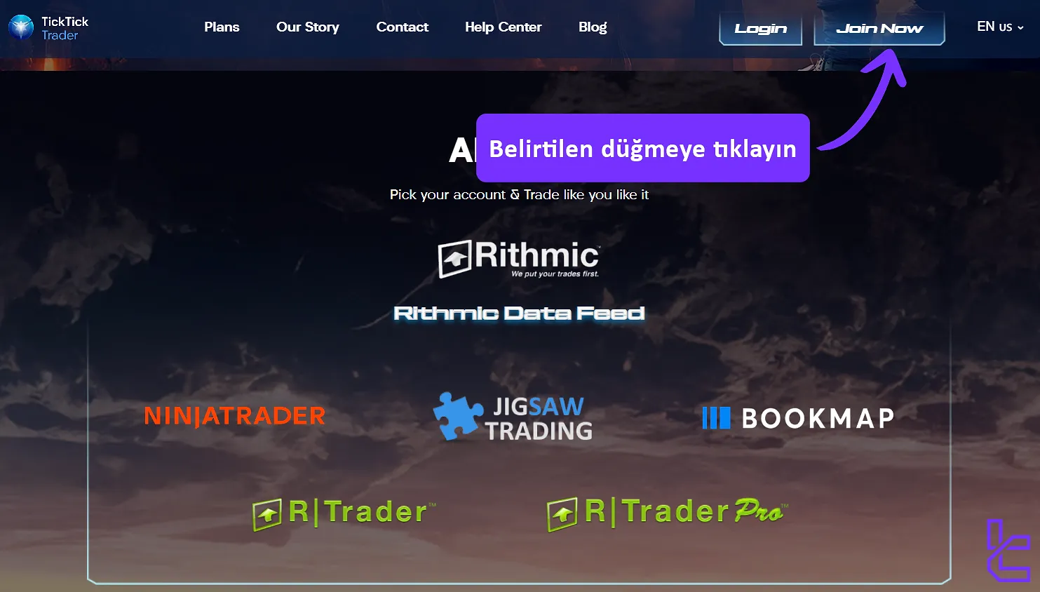 TickTick Trader "join now" butonu