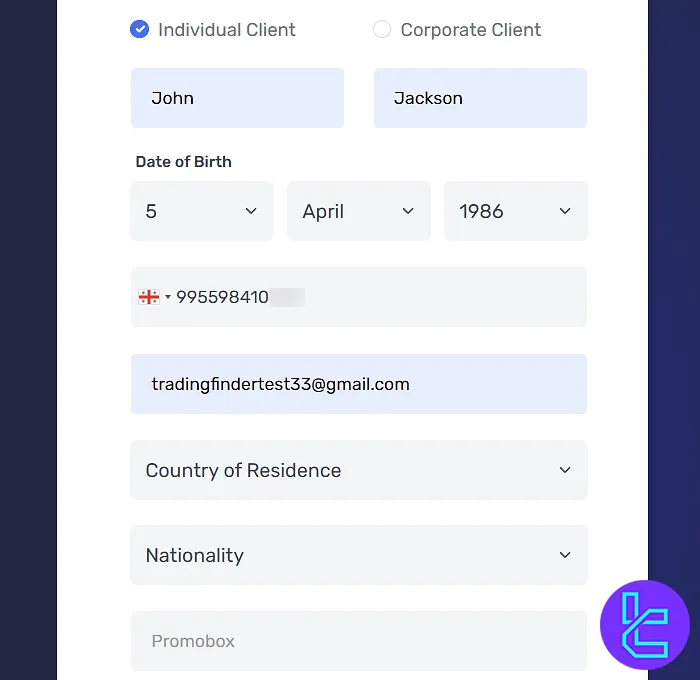 OnEquity signup form