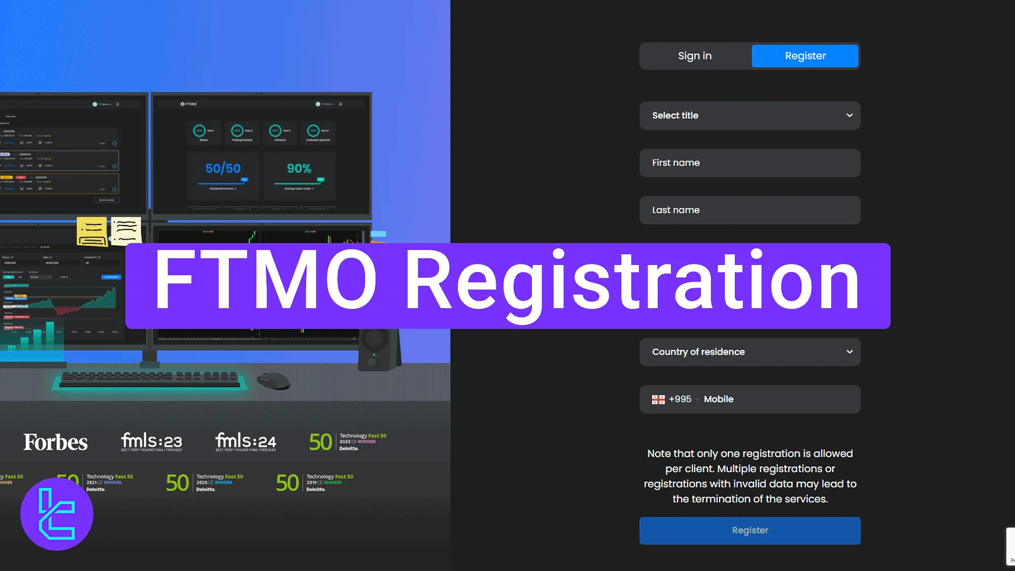 FTMO account creation steps on prop trading platform
