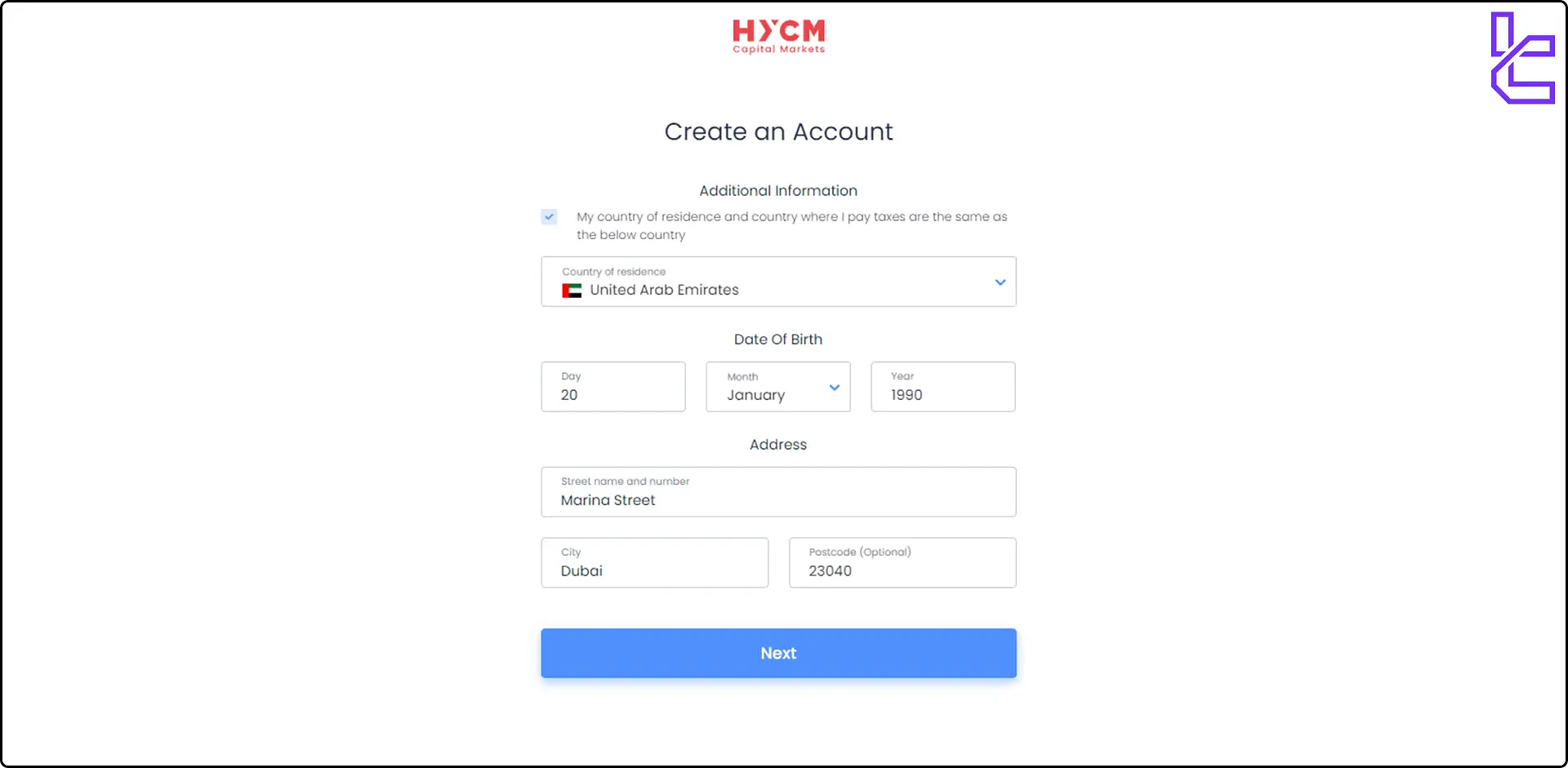 HYCM account registration