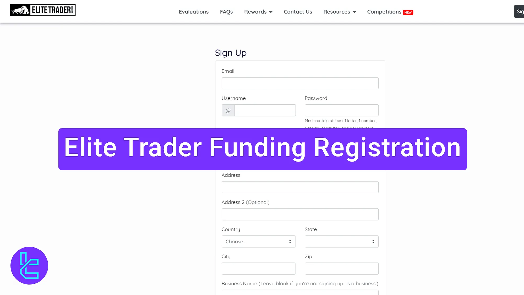 Elite Trader Funding sign-up tutorial