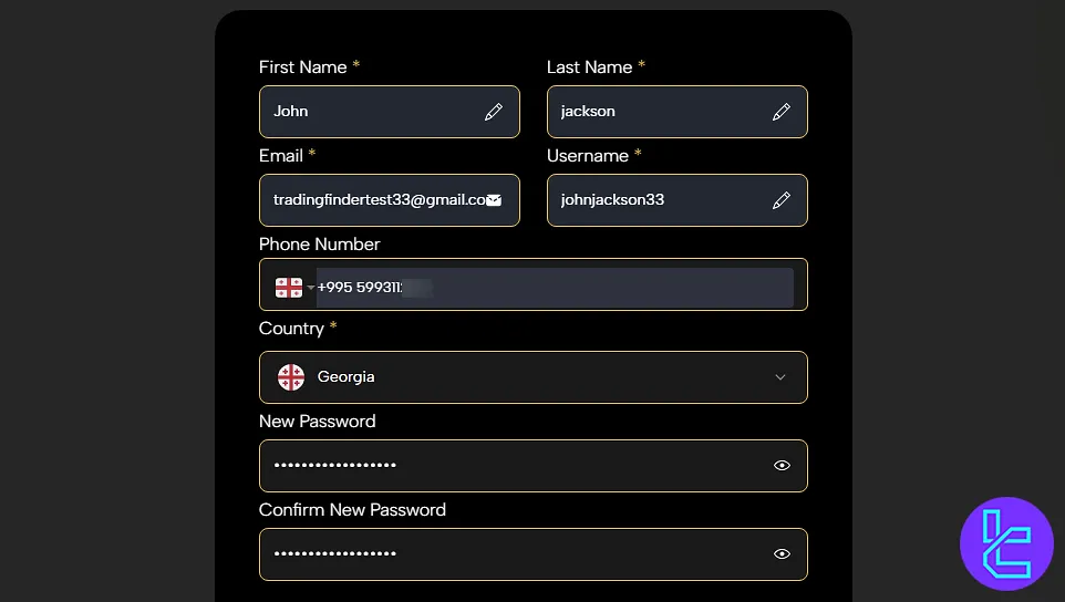 Lark Funding account setup form