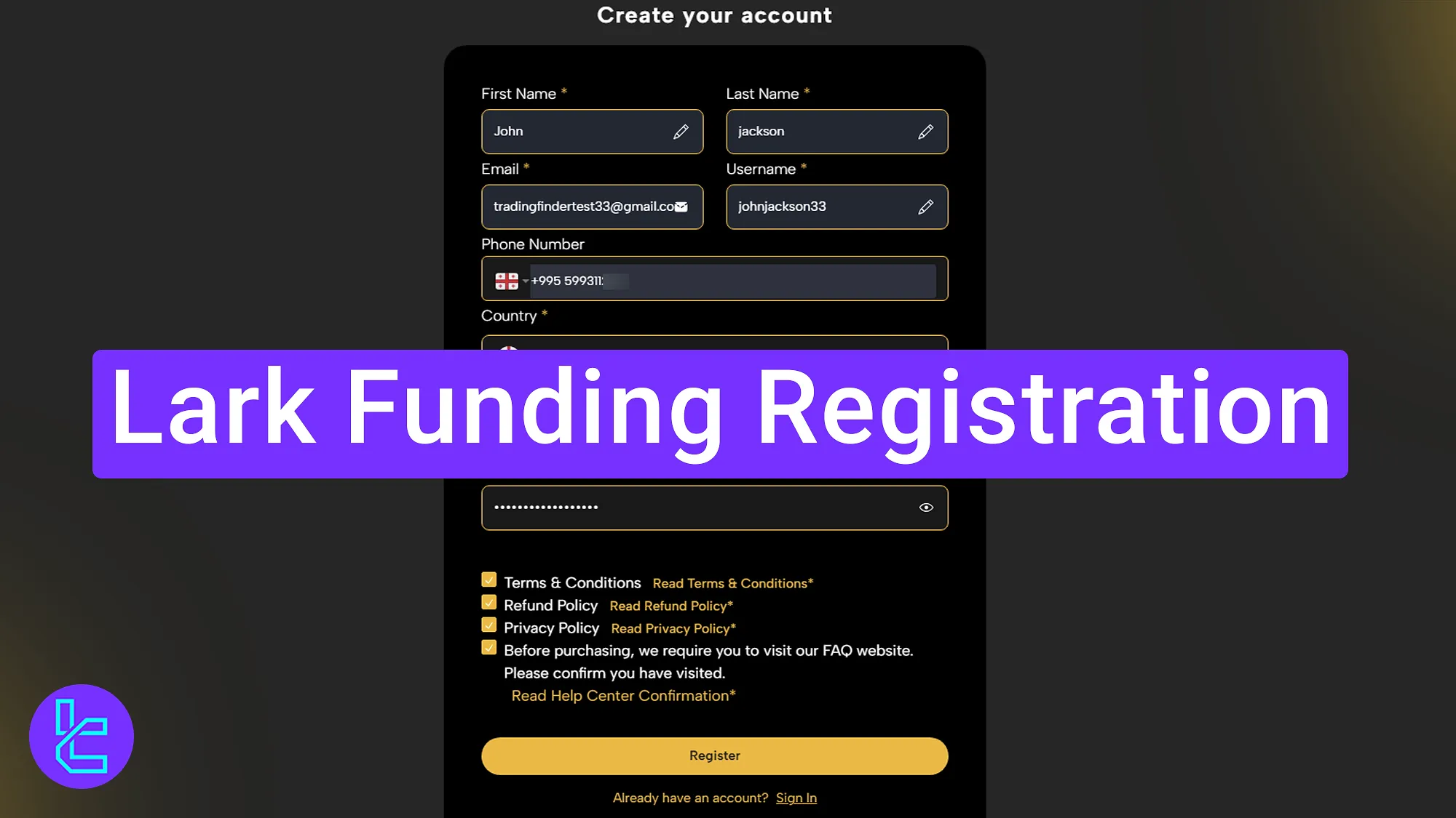 Steps for Lark Funding signup