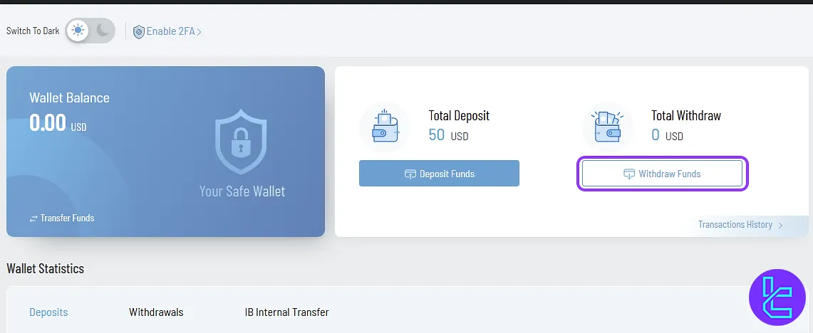 Exclusive Markets ERC20 payout dashboard menu