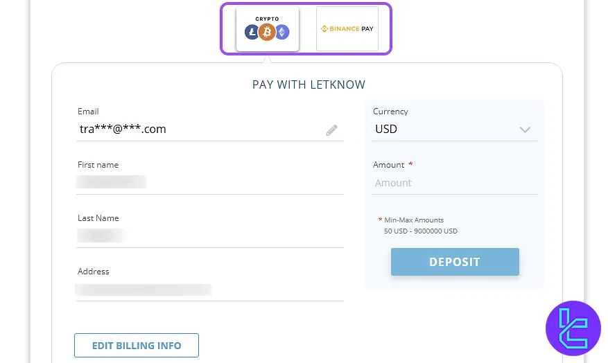 Exclusive Markets TRC20 payment page