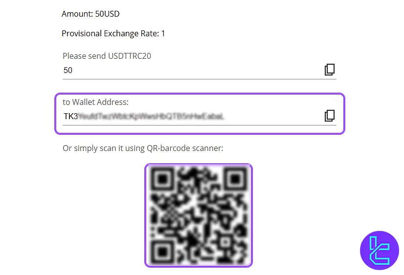 Wallet QR code for Exclusive Markets TRC20 payment