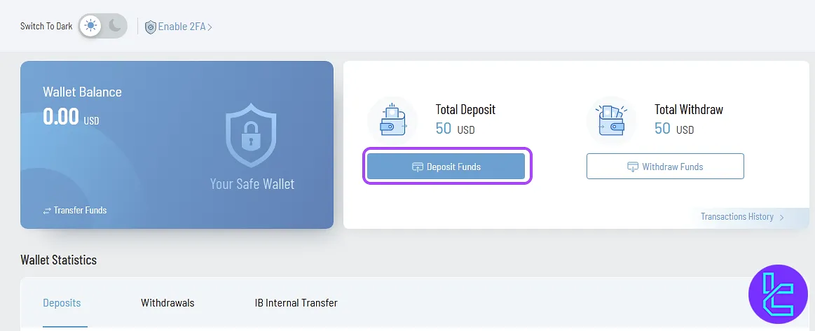 Exclusive Markets TRC20 top-up from the dashboard