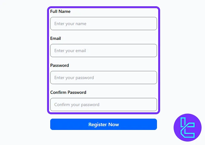 Completing the AquaFunded sign-up form with name, email, and password
