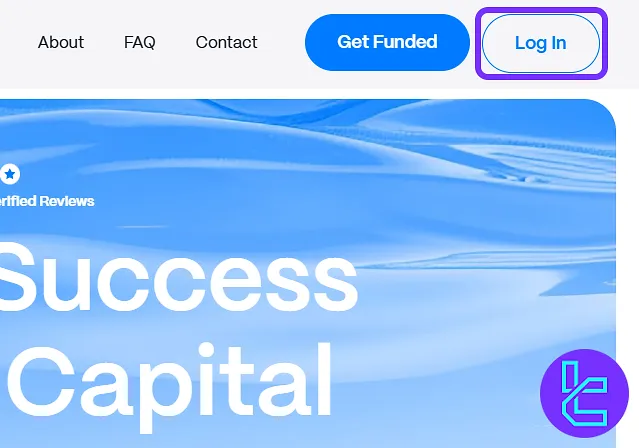 Clicking on the "Log In" at the top of the AquaFunded homepage to start the sign-up process