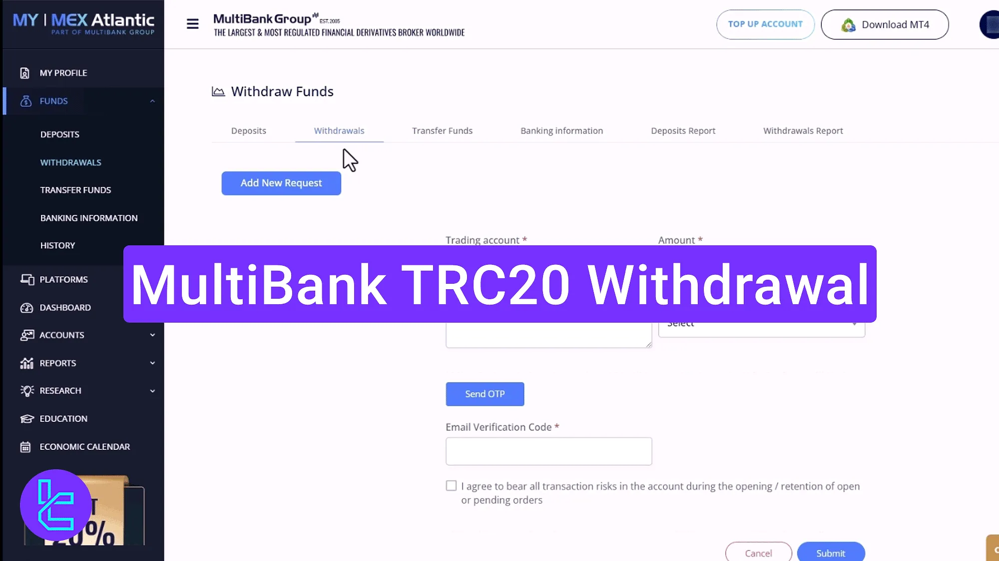 MultiBank TRC20 payout procedure with OTP confirmation