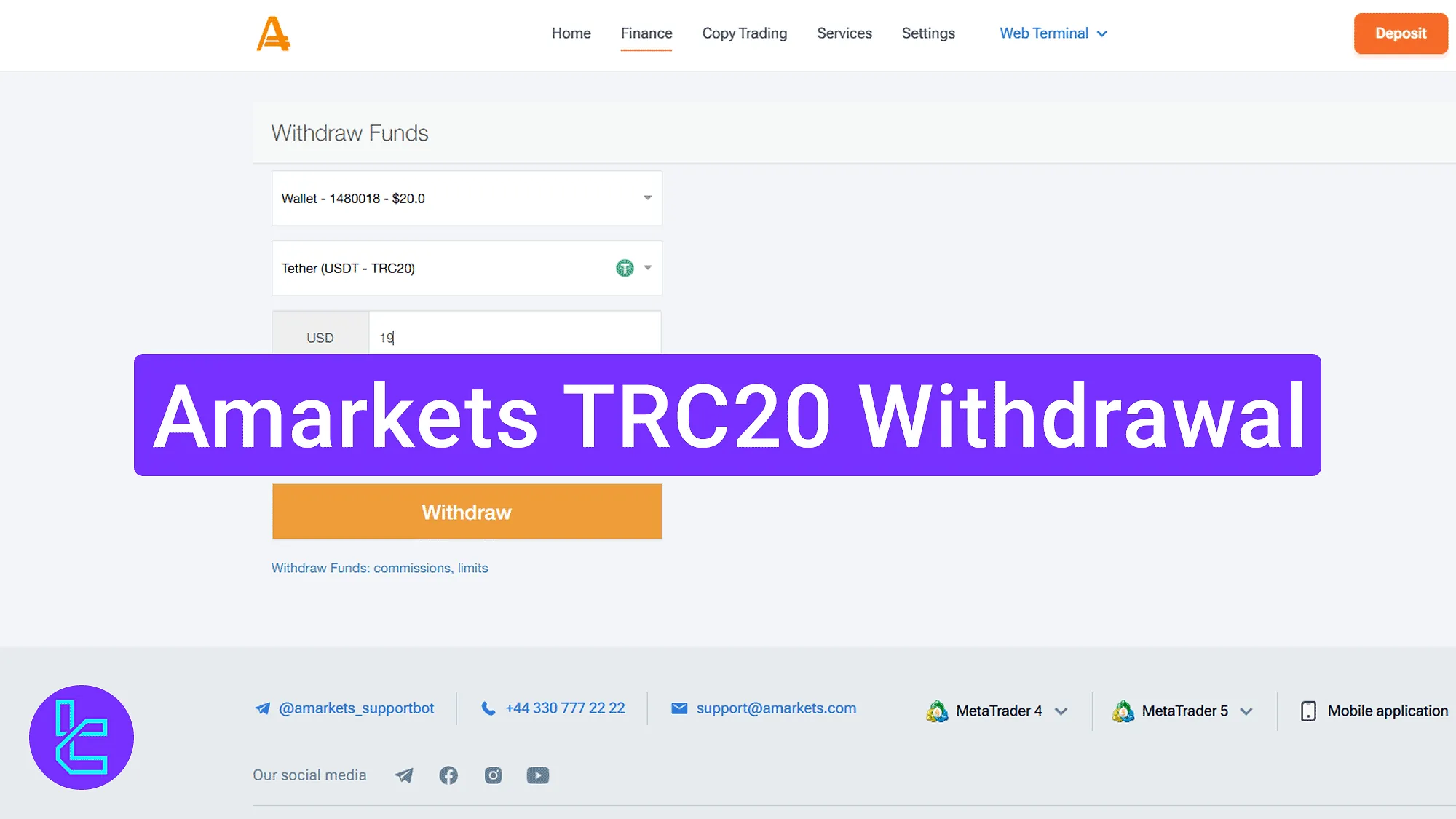 Amarkets TRC20 withdrawal 2025 [3-Step Process with $1 Fee]