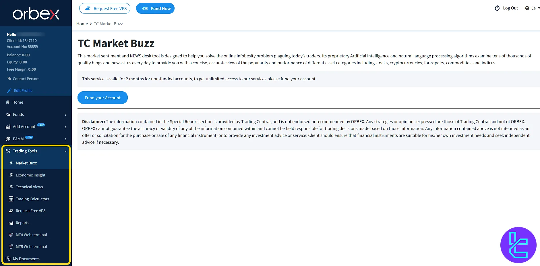 Technical and fundamental analysis using Orbex dashboard tools