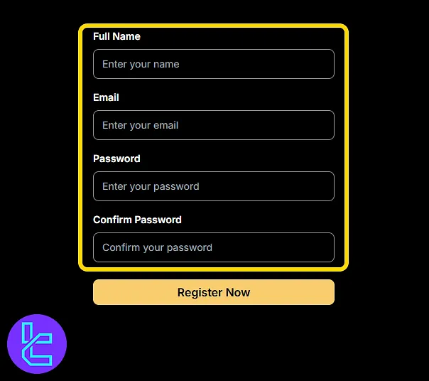 Input name, email, and password to create a Goat Funded Trader account
