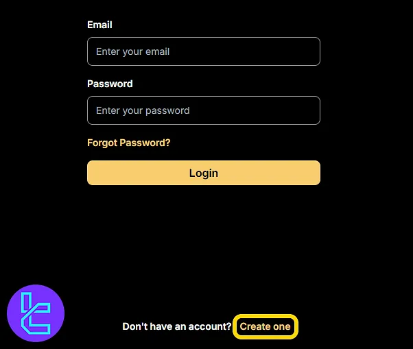Selecting "Create one" to sign up on the Goat Funded Trader site