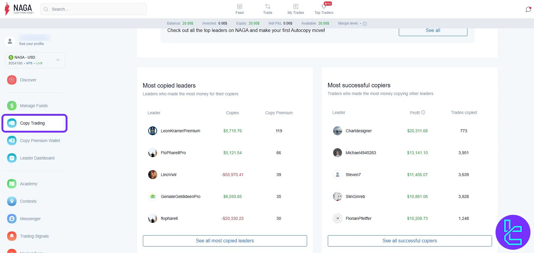 Explore top traders in the NAGA social trading section