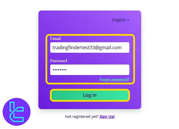 The Trading Pit login page to access your account after the account creation