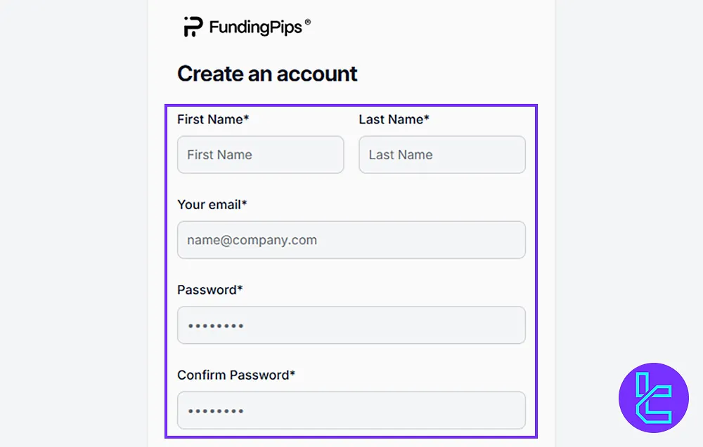 FundingPips Signup Form and Personal Details