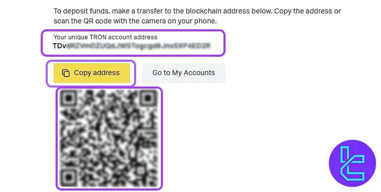 Copy Exness TRC20 recharge wallet address