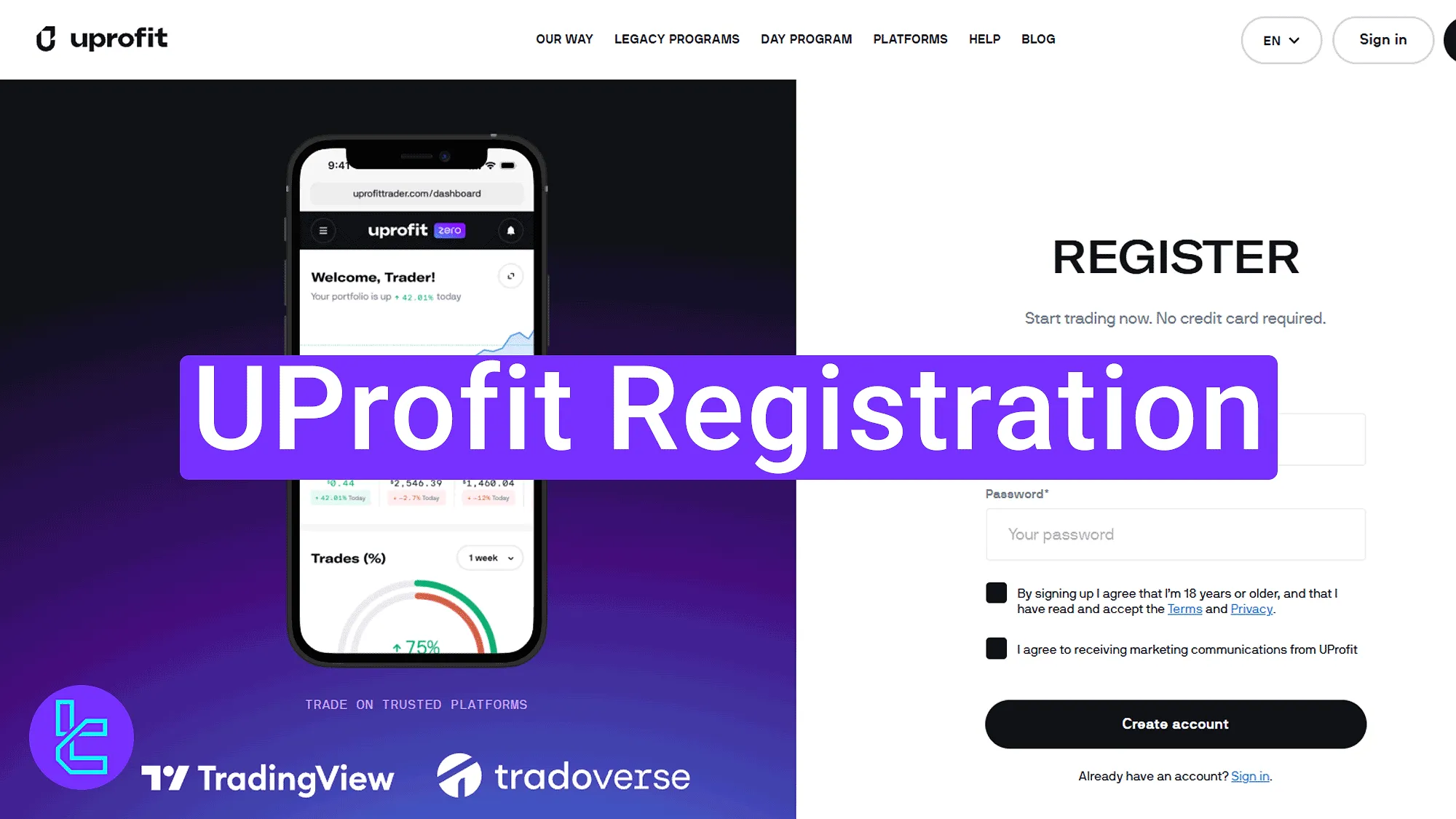 UProfit sign-up process and account creation steps