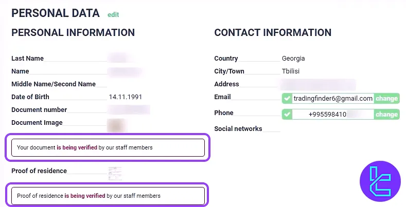 Screenshot of the final step of the Esperio KYC