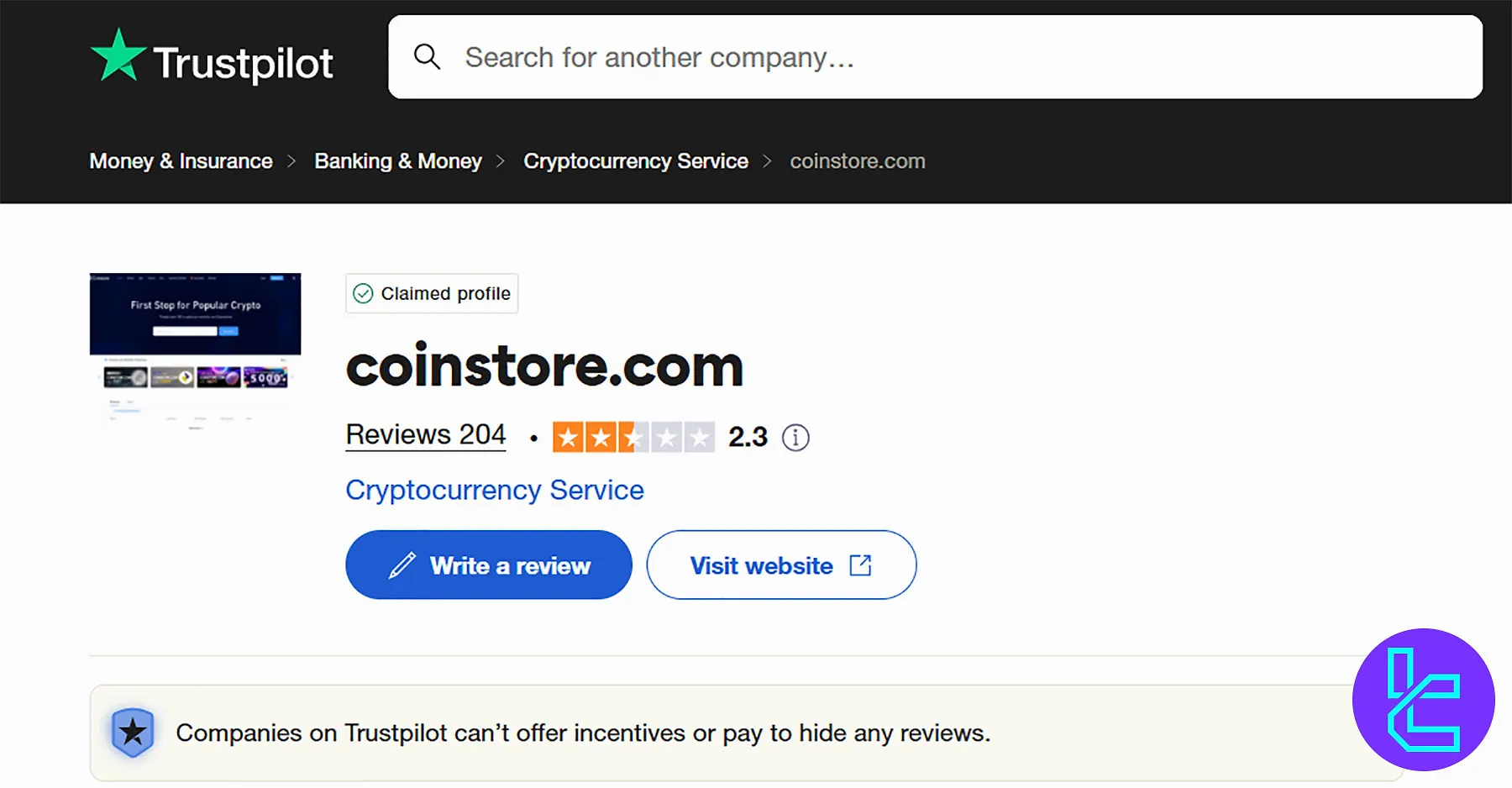 Coinstore Trustpilot