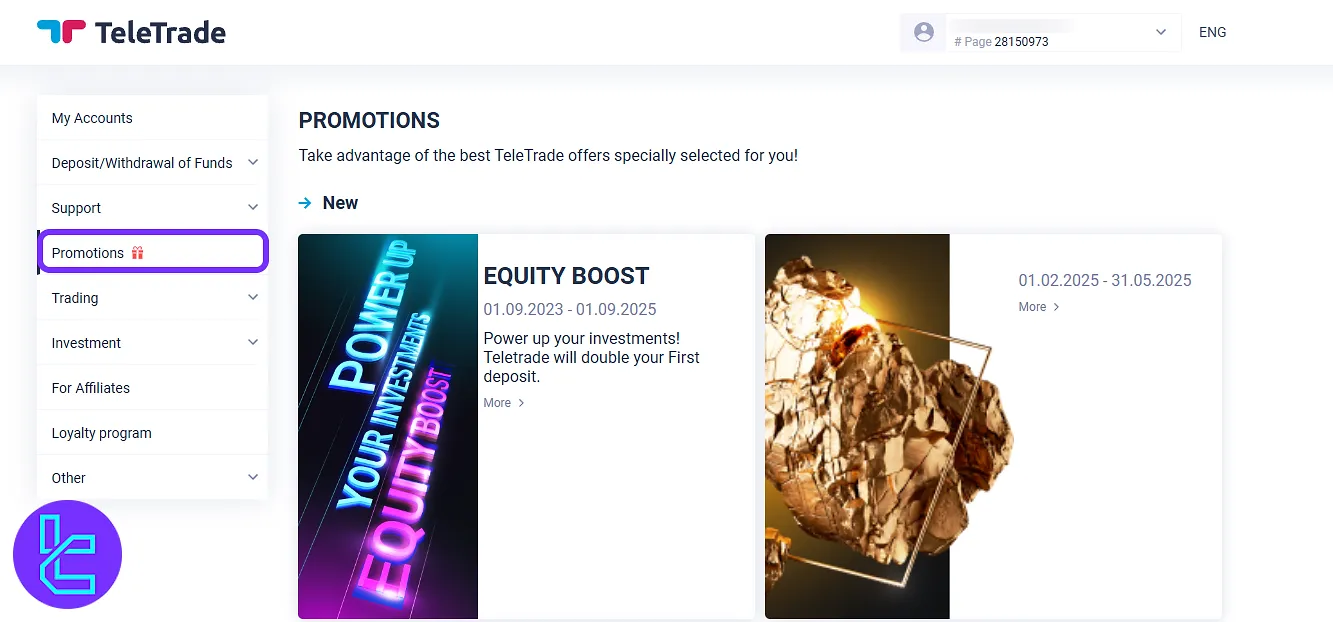 TeleTrade client portal promotions listing page