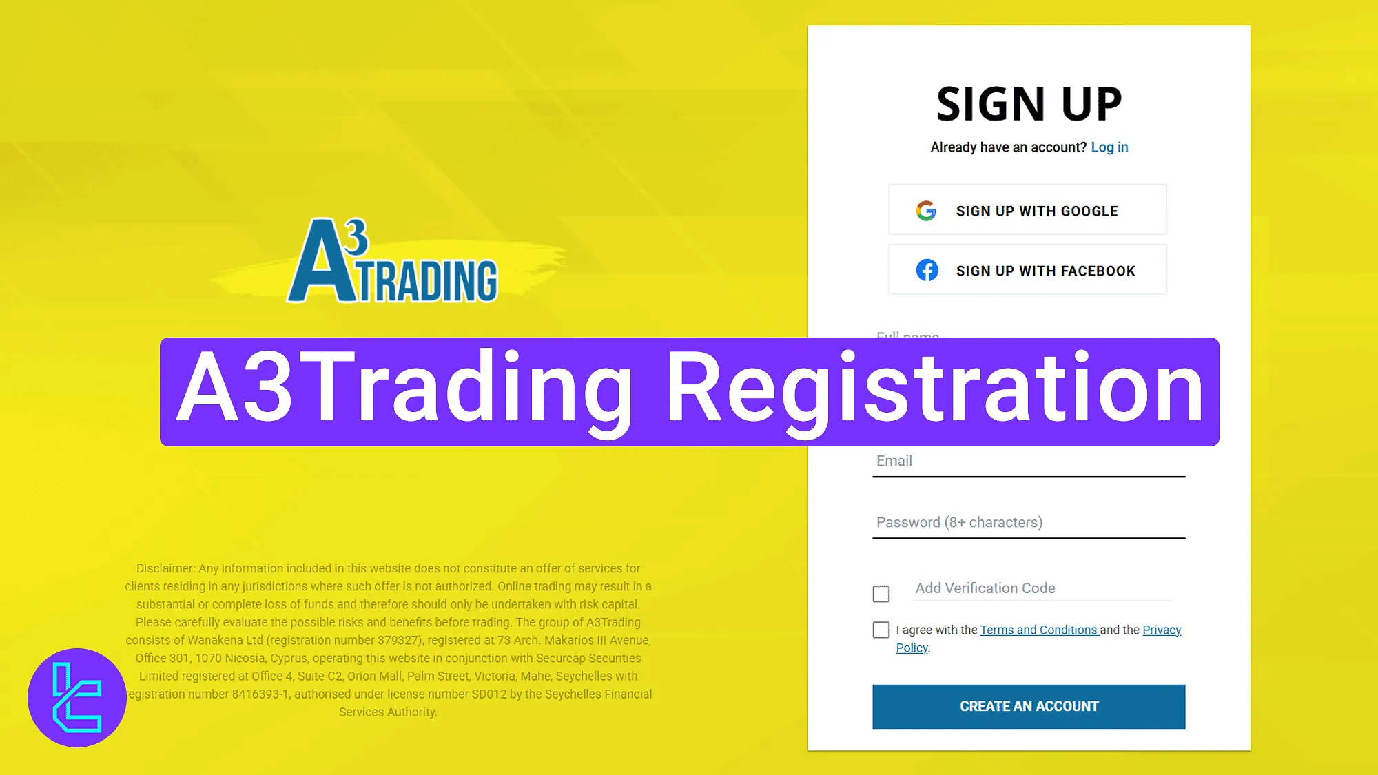 Sign-up process on the A3Trading platform