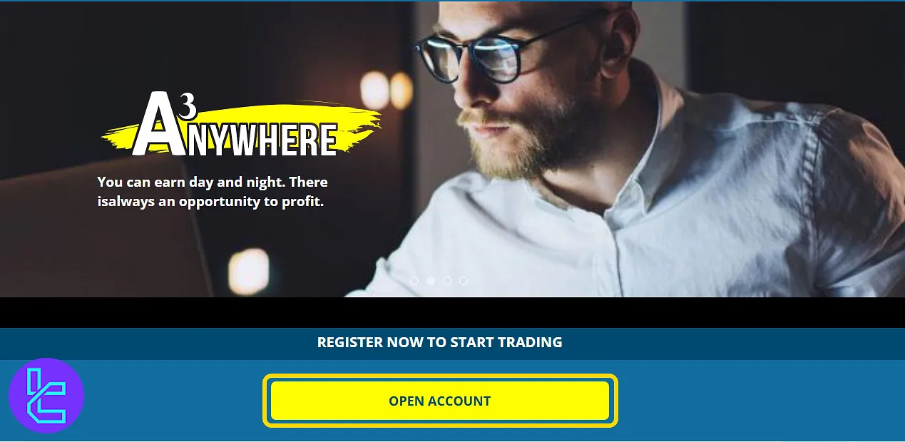 A3Trading homepage for new account creation