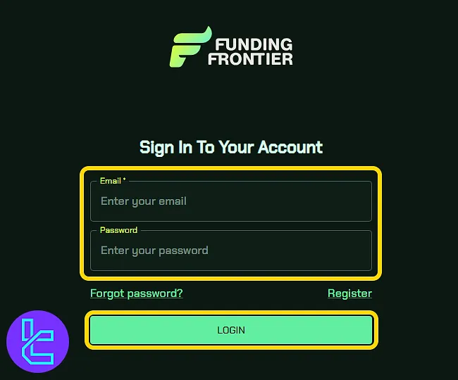 Funding Frontier login form leading to user dashboard after signing up