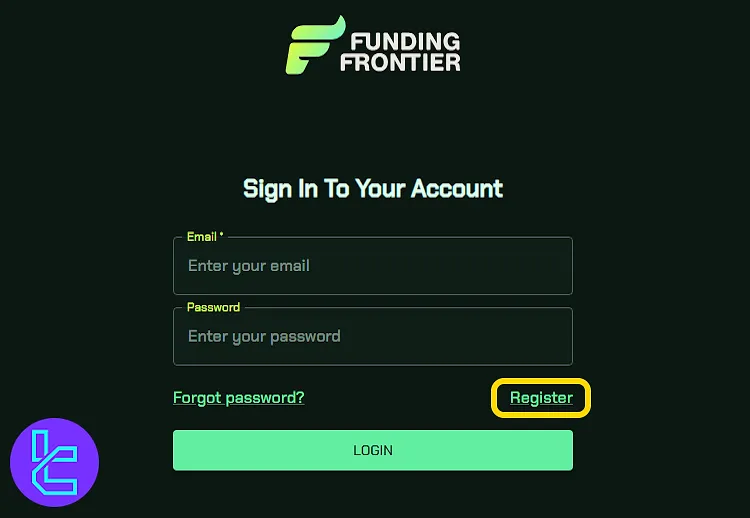Funding Frontier login screen with the sign-up option