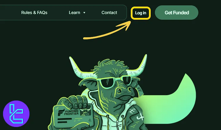 Funding Frontier website "Log in" area for new account setup