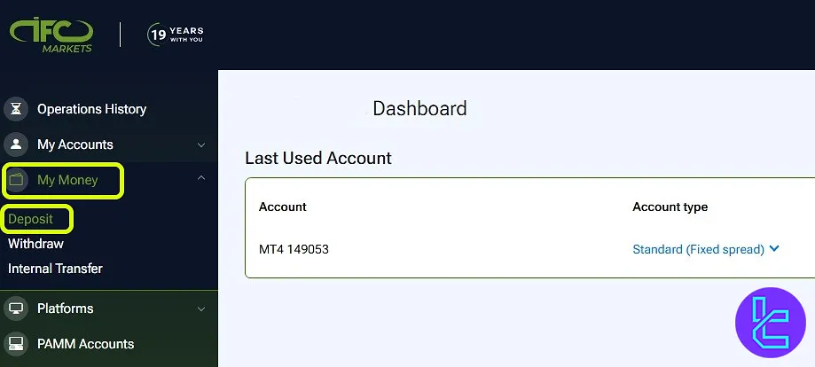 IFC Markets ERC20 funds - "My Money" section