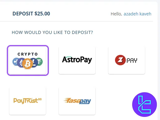 Crypto payment method on HYCM ERC20 top-up