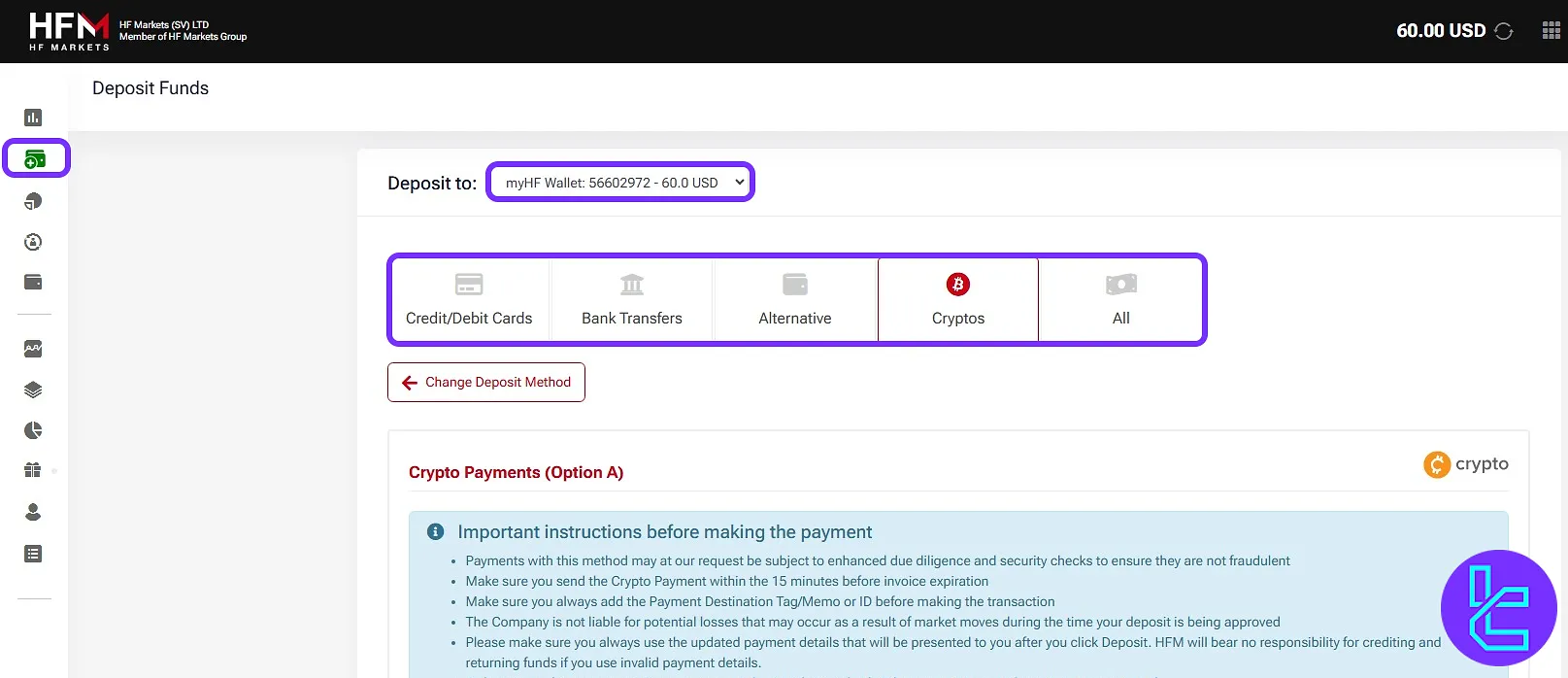 HFM interface with full access deposit options