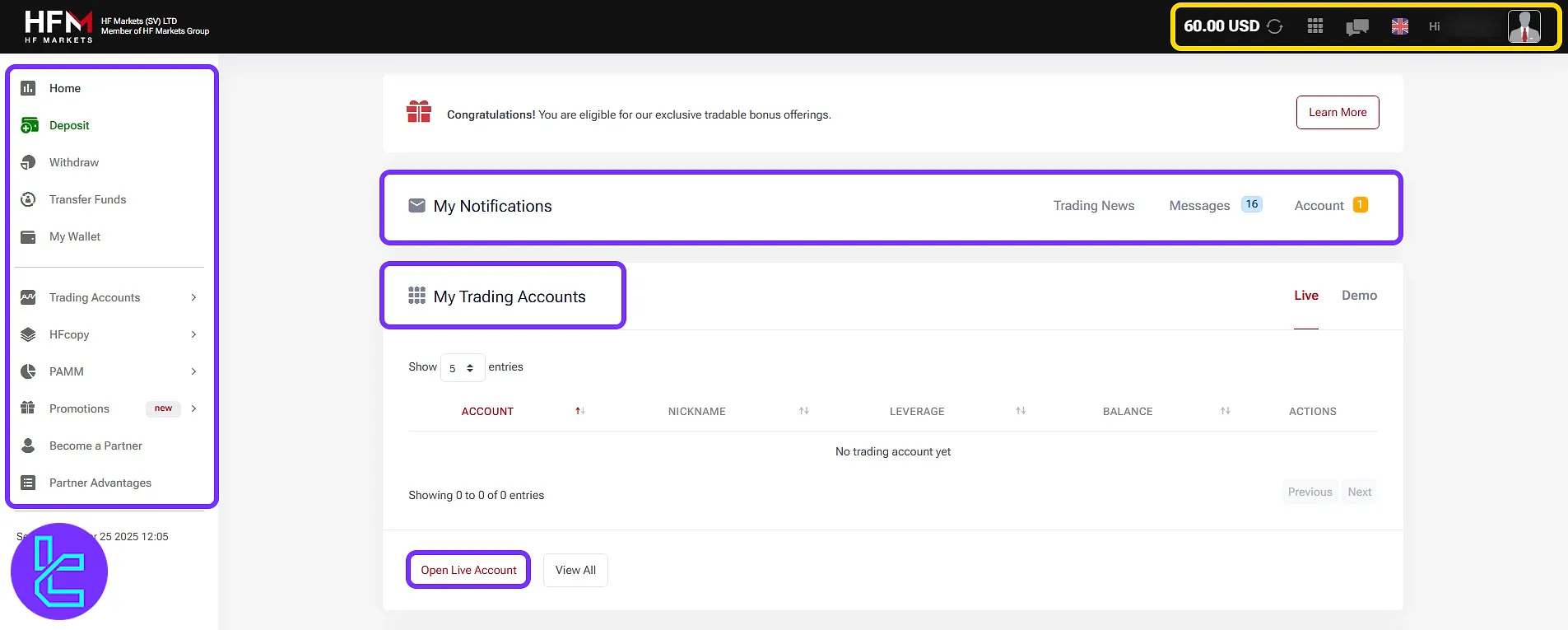 Broker interface with full access to HFM Markets tools