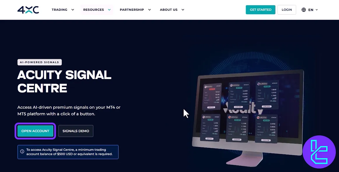 4XC AI signal center registration prompt in the trading cabin