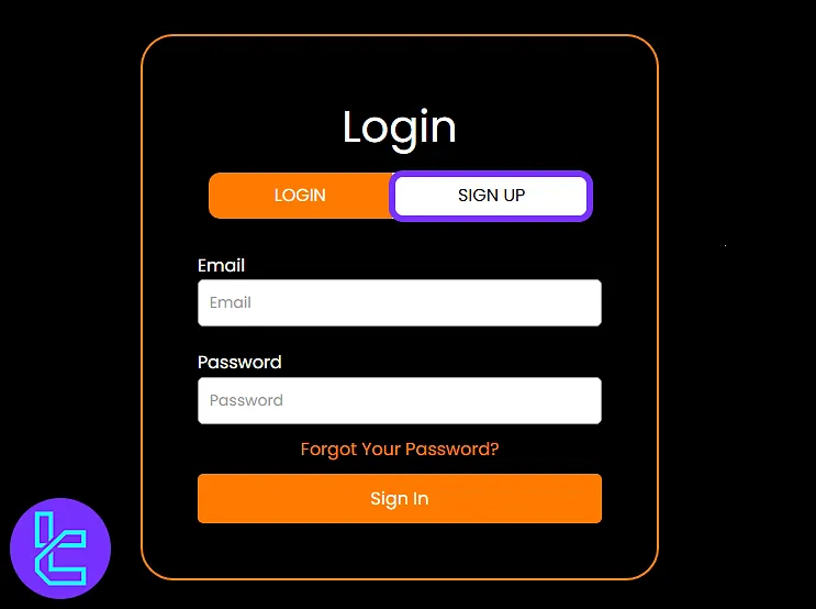 Login page of the Hantec Trader showing the "Sign Up" option