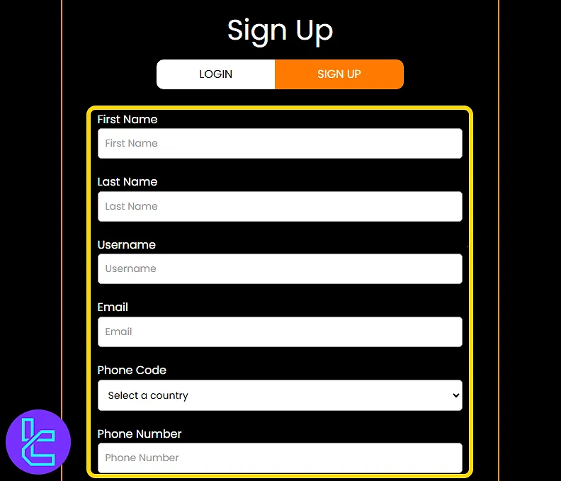 Hantec Trader account sign-up form with the required fields