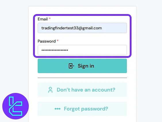 Sway Funded sign-in screen after the account creation process